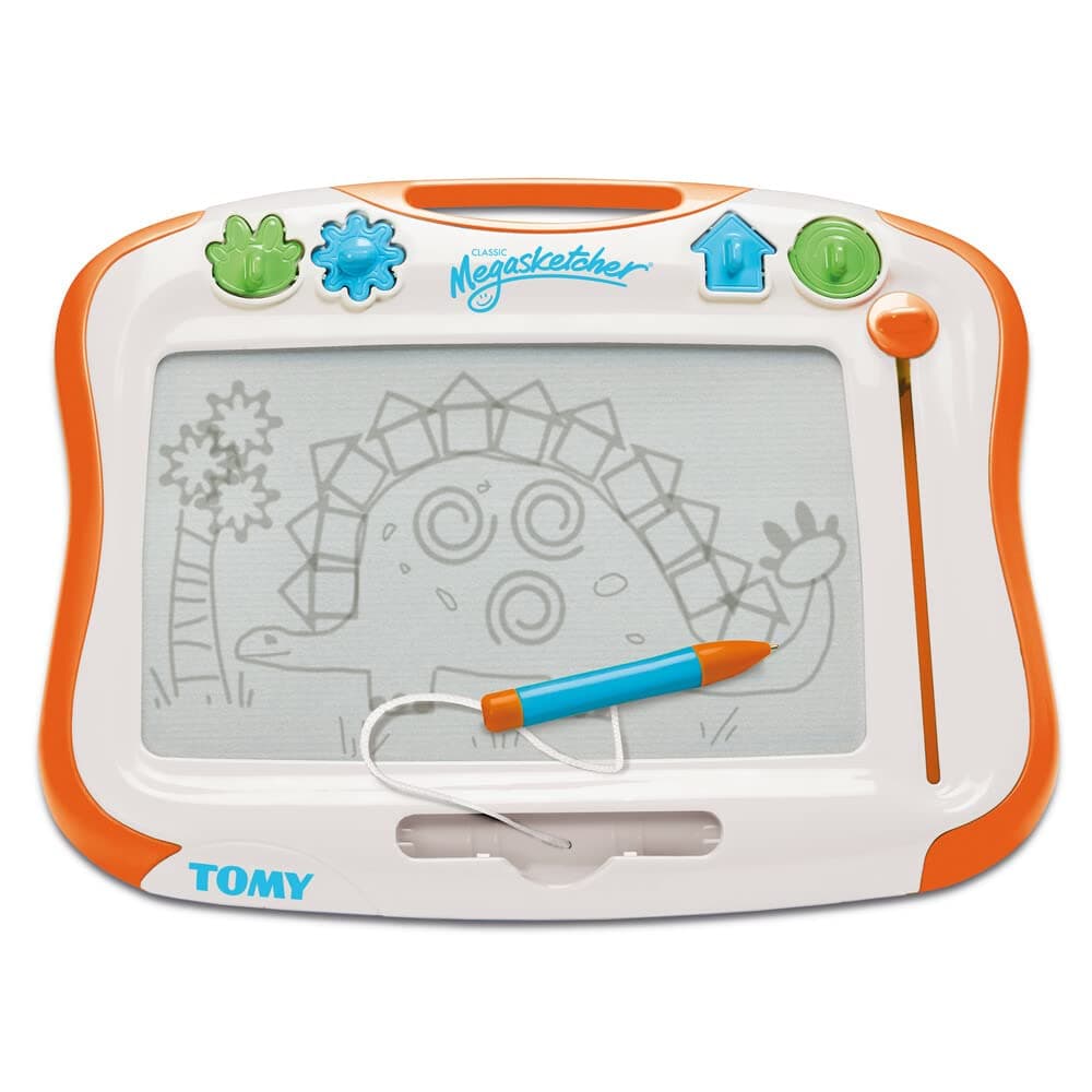 Megasketcher is The Tomy Official Classic Mess-Free doodling Tool Designed for Early Drawing Skills and Creativity Development. Large 45x35cm, 5-inch Screen for Increased Freedom of Movement