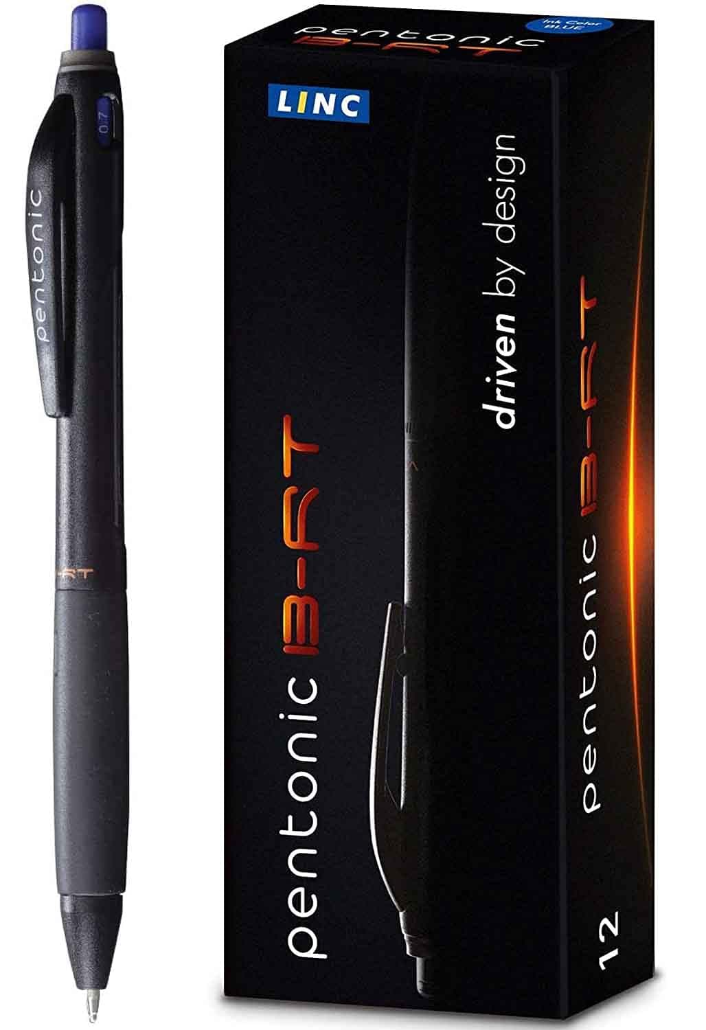 Pentonic BR-T Retractable Ballpoint Pens, 12 Count, Blue Ink, 0.7 mm Fine Point, Smooth Writing For Journaling, Office & School (PEN12123)
