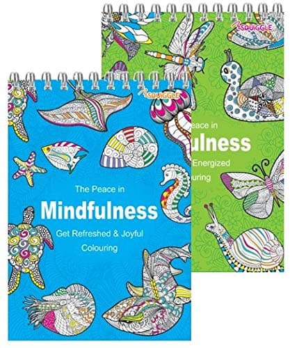 2 x Squiggle adult colouring in books, spiral bound