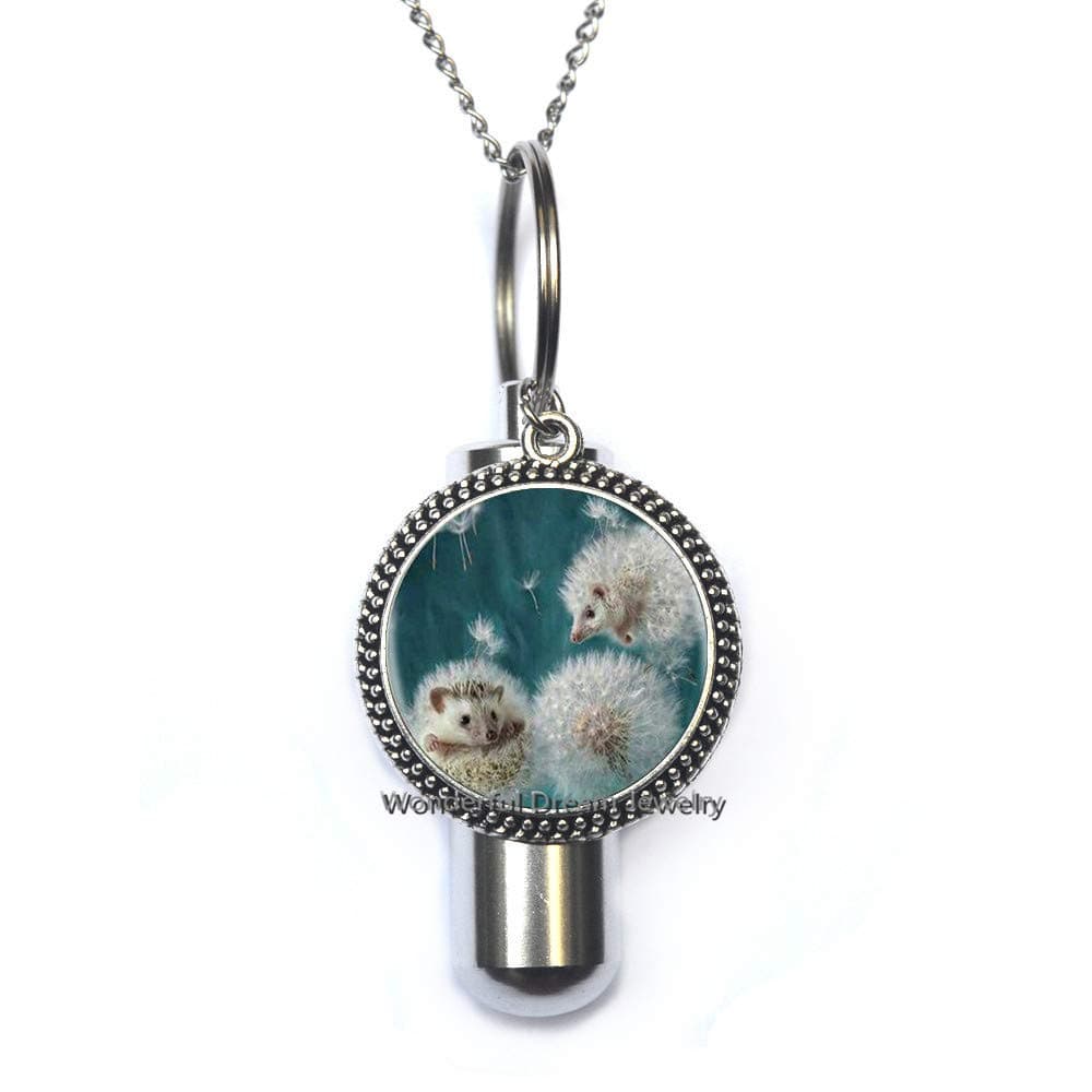 Waozshangu Dandelion and Hedgehog URN Handmade Glass URN Cremation URN Necklace Hedgehog and Dandelions Glass Dome URN，PU015