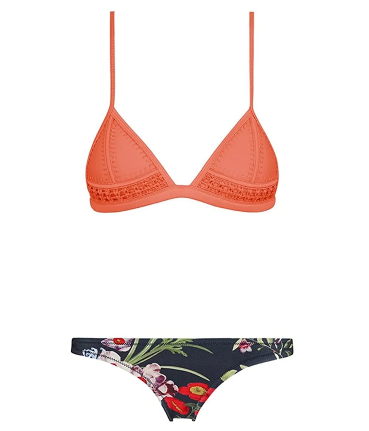 Sherry007 Women's Hand Sewn Crochet Blanket Stitch Neoprene Bikini Set Swimwear (S, Orange)