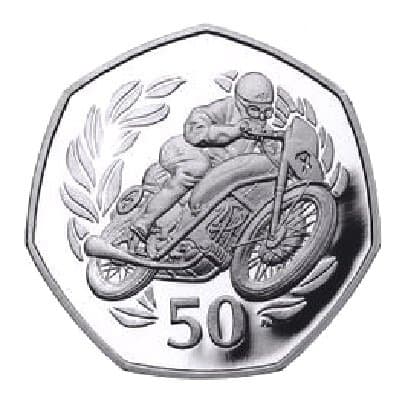 Isle of Man 1999 Tourist Trophy Race TT Race 50p Robert Les Graham Brilliant Uncirculated Coin