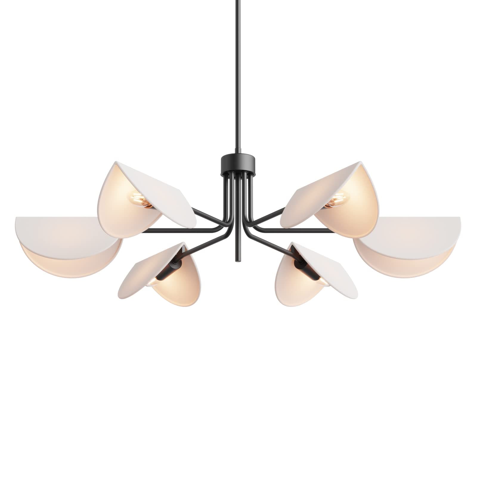 SEOL-Light 6-Light Fold White Linen Blossom Shades Chandelier with Black Metal Stems,E12,240W,35" Dia Large;