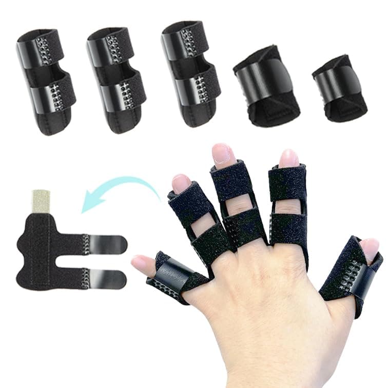 5 Pcs Color Trigger Finger Splint , Finger Brace for Straightening or Support for Fingers,Thumb Brace, Broken Finger Protector, Broken Fingers Straightening,Pain Relief, Suitable for thumb, Index, Middle, Ring, Pinky (Black)
