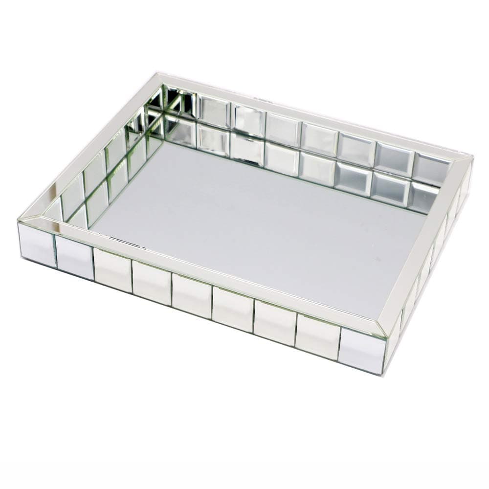 Meetart Rectangle Organizer 11" x 14" Decorative Silver Mosaic Mirror Tray Vanity Tray Serving Tray Jewelry Makeup Tray.