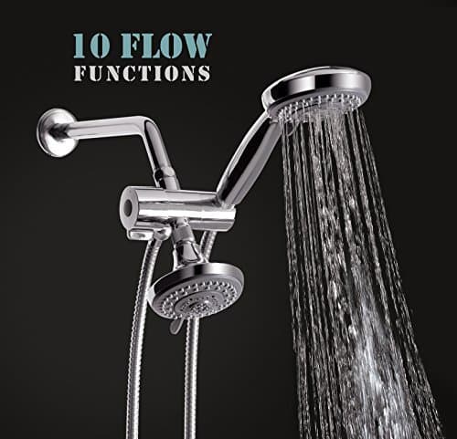 AMG and Enchante Accessories, Seattle High Pressure Shower Head Set (140 Jets - Combined) with Modern Design, with Water Diverter and Hose, SH79, Chrome & Grey Finish