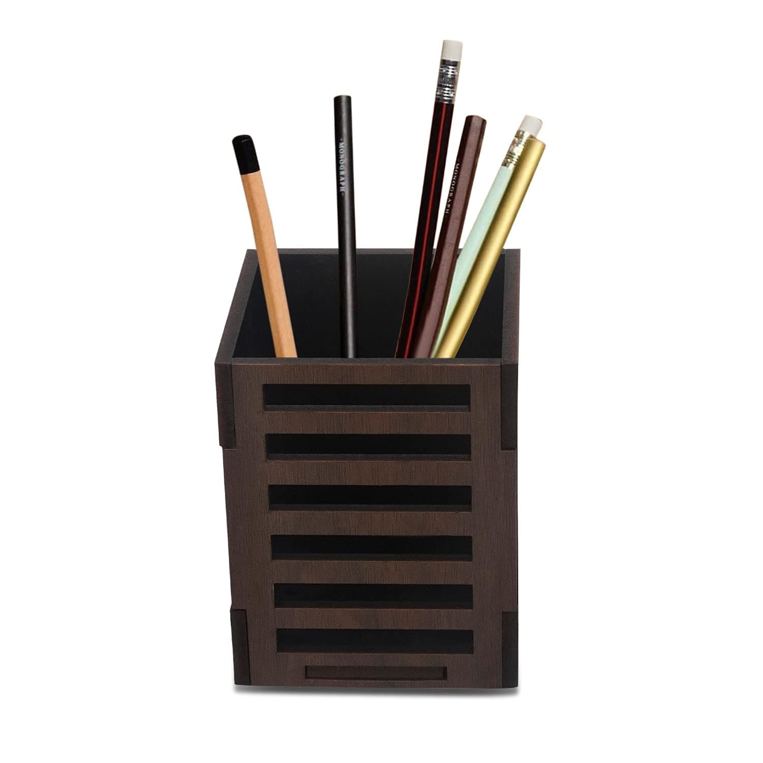 expodePen & Pencil and More Holder with Drawer Multi-Storage Plastic Pen Stand for Office (1550017) - Brown