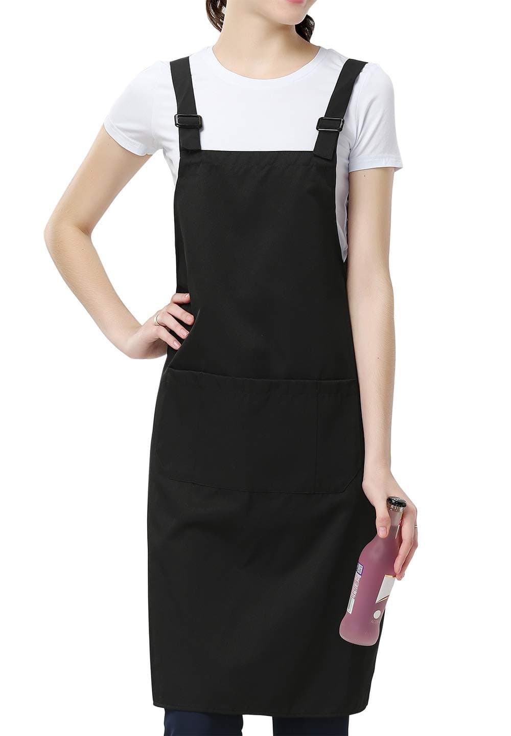 TOCONFFON Adjustable Bib Aprons Kitchen H Back Apron with 3 Pockets for Women Men Chef(Black,23.6x31.5in)