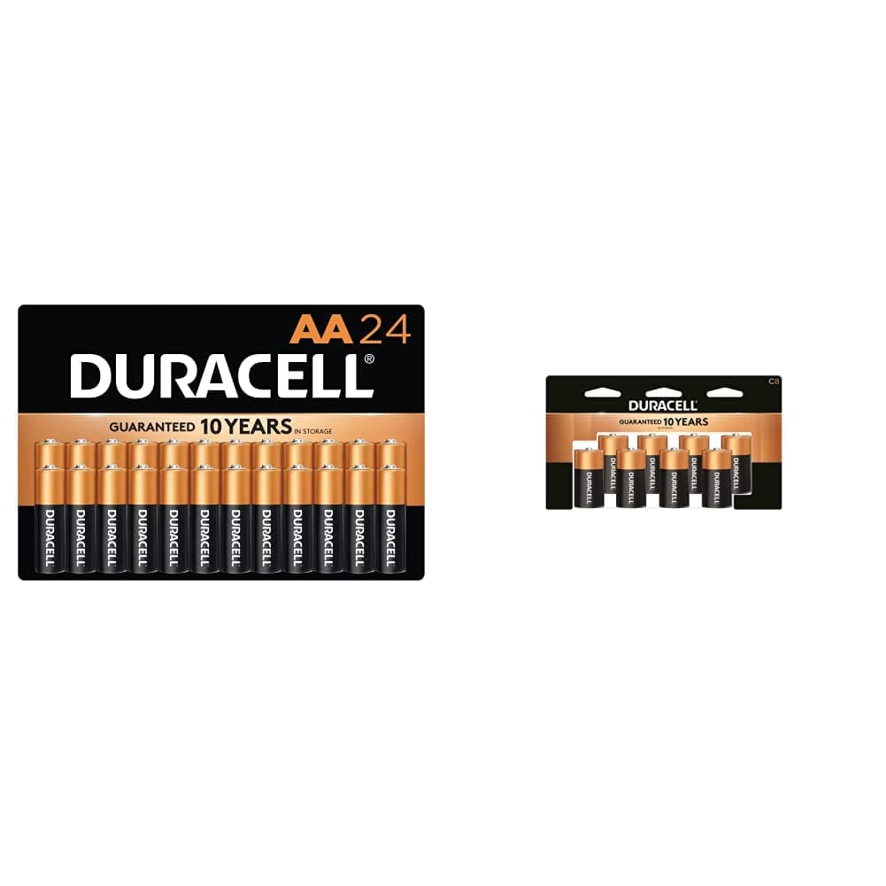 Duracell - CopperTop AA Alkaline Batteries, 24 Count & CopperTop C Alkaline Batteries with Recloseable Package - Long Lasting, All-Purpose C Battery for Household and Business - 8 Count
