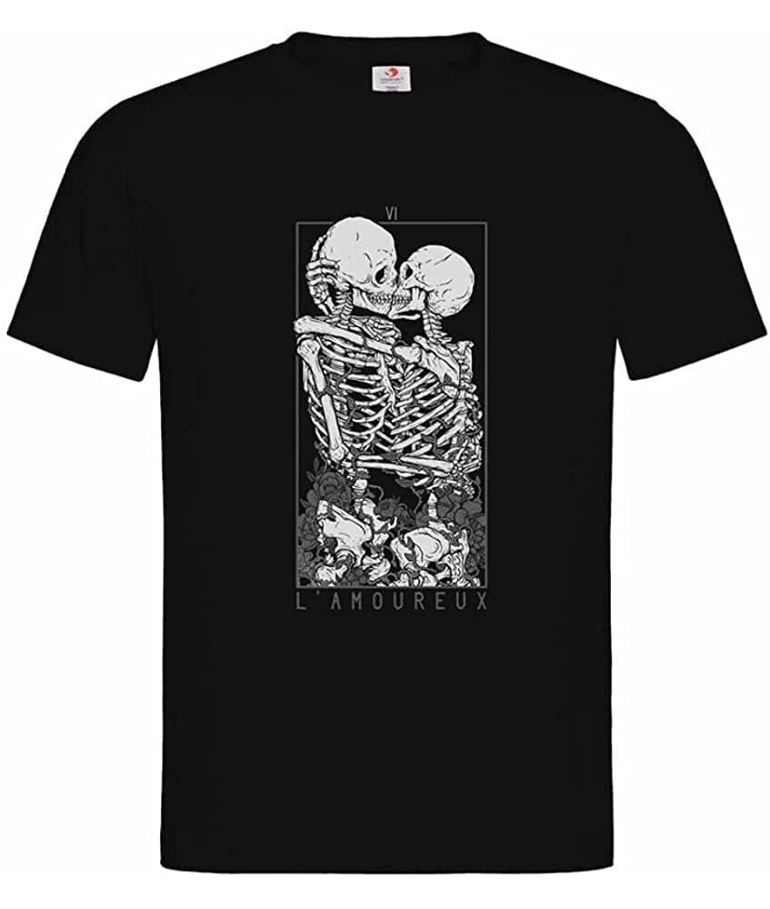 LIMENGDALUOYING Unisex T-Shirt-The Lovers, Death Tarot, Happy Valentines Day Black
