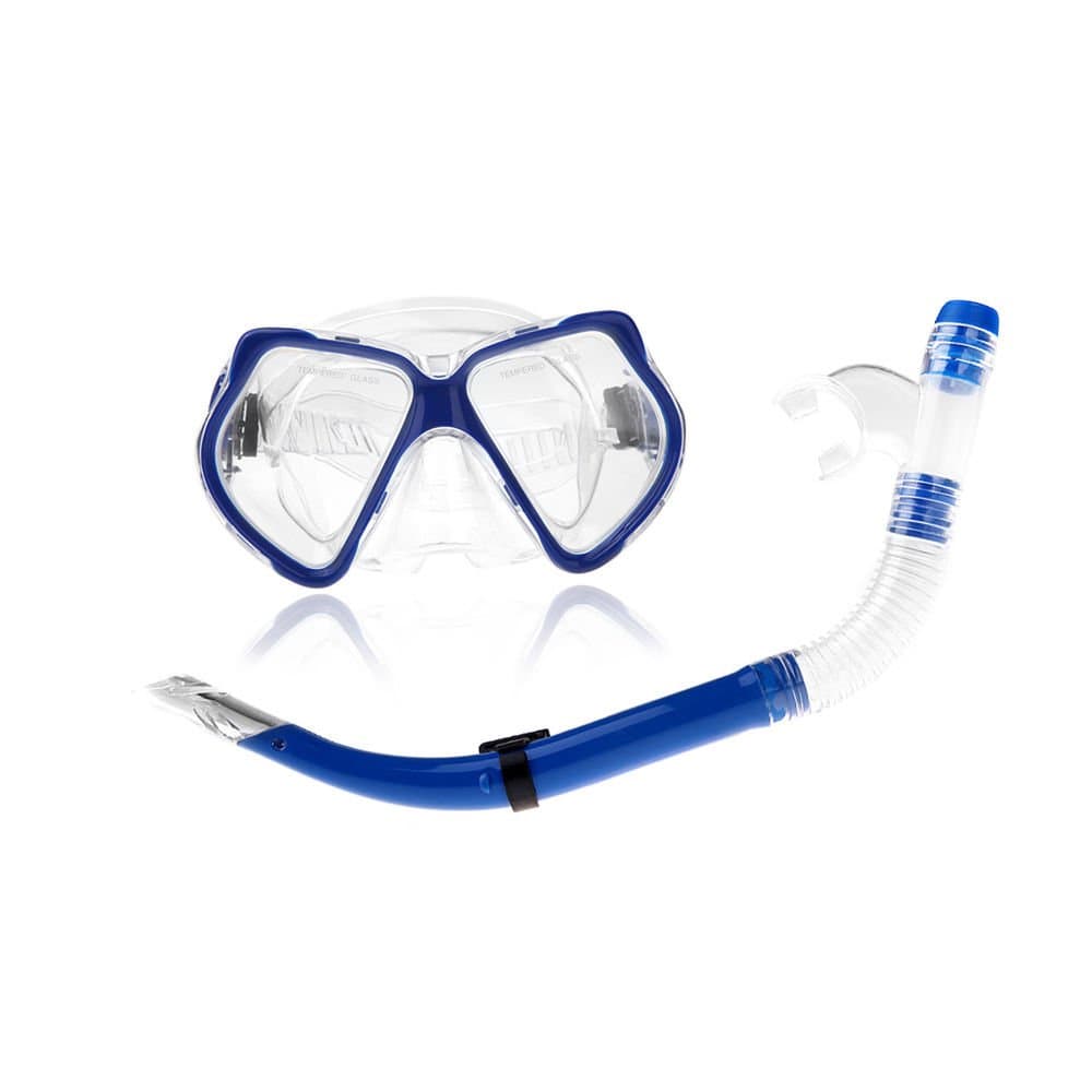 Swimming Scuba Protective Goggles Mask Dive Diving Glasses with Dry Snorkel Blue