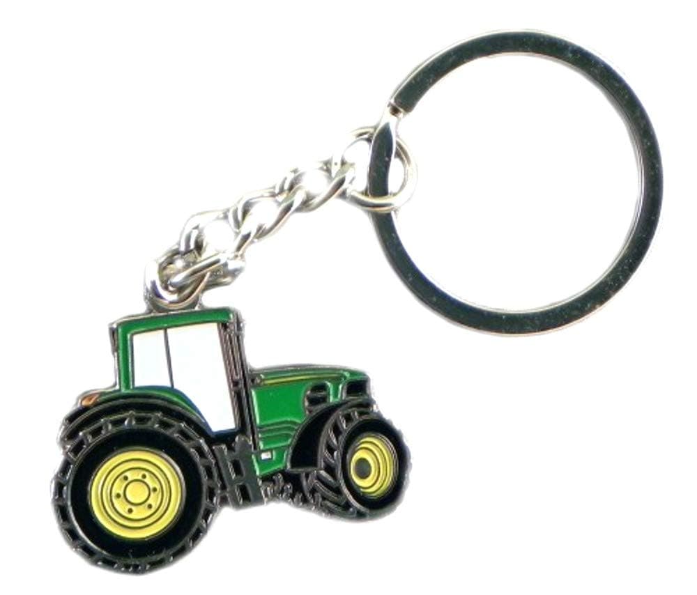Metal Enamel Keyring Green Farm Tractor Digger