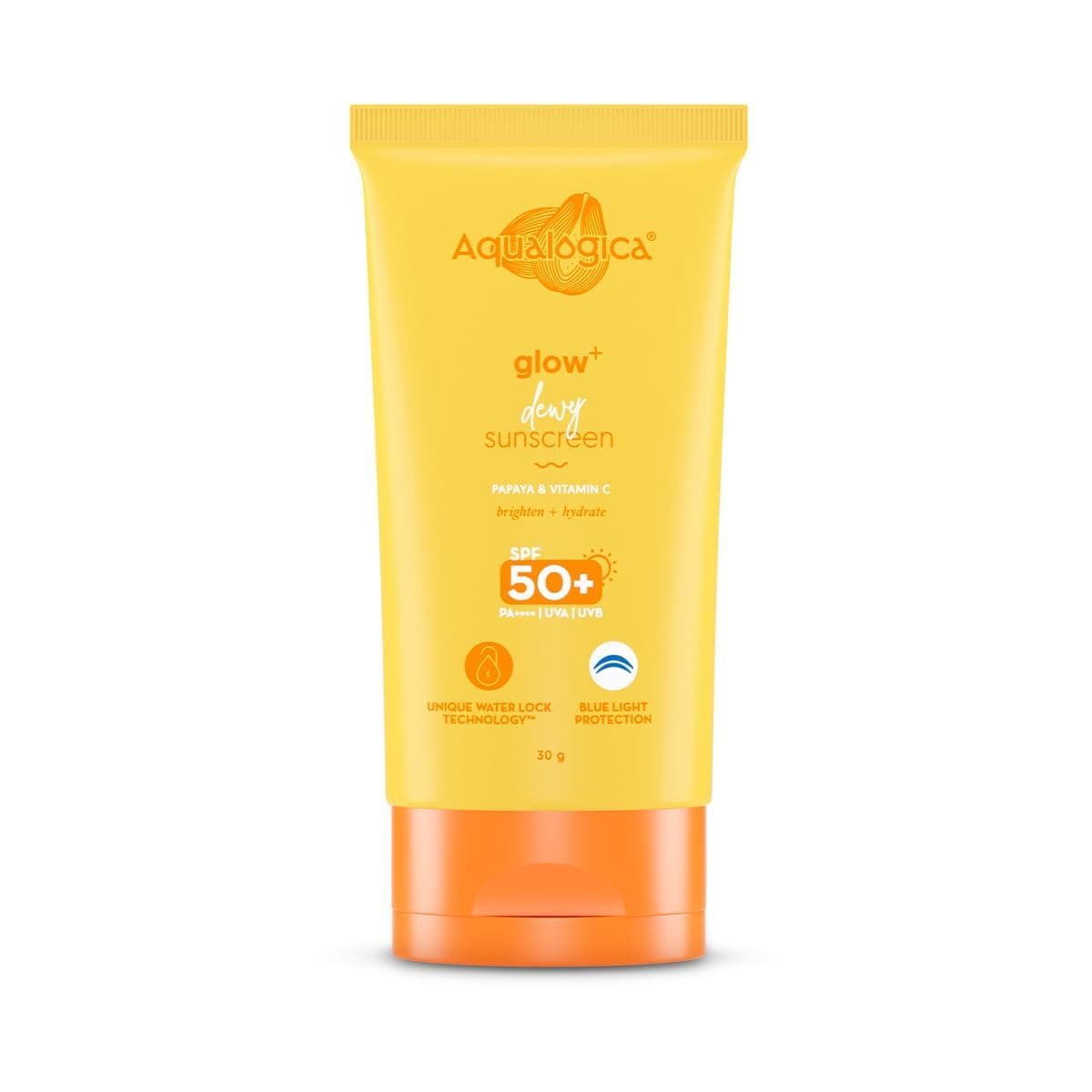 Glow+ Dewy Sunscreen Gel SPF 50 PA++++ with Papaya & Vitamin C | For Dry, Sensitive, Oily & Combination Skin | UVA/B & Blue Light Protection | Travel Friendly | For Men & Women | 30g