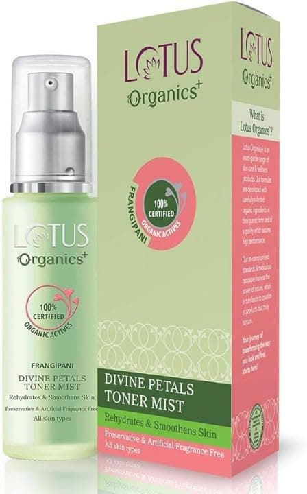 Lotus Organics+ Divine Petals Toner Mist Spray | With Frangipani Extracts | Alcohol Free | 100% Organic | Pack of 1, 50ml