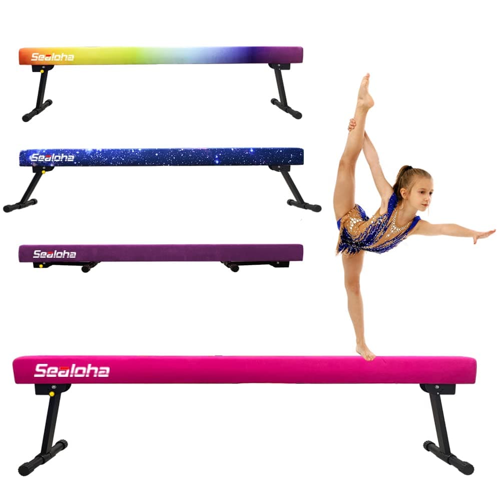 6ft Ultrasimple Adjustable&Foldable Balance Beam,High-Low Floor Beam Suede Gymnastics Equipment,No Tool Require, Gymnastics Beam for Training and Professional HomeTraining (Pink)