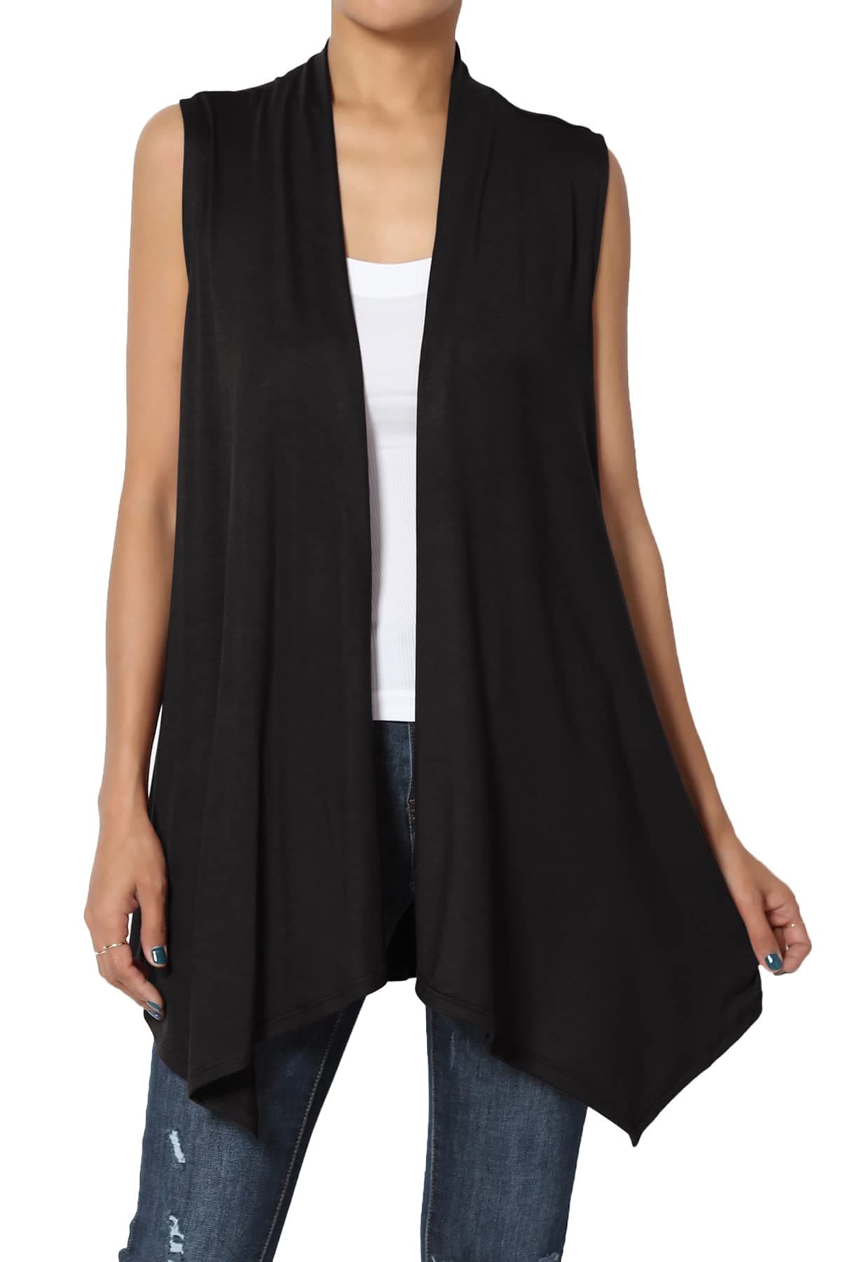 Women's Long Vests Sleeveless Draped Lightweight Open Front Cardigan