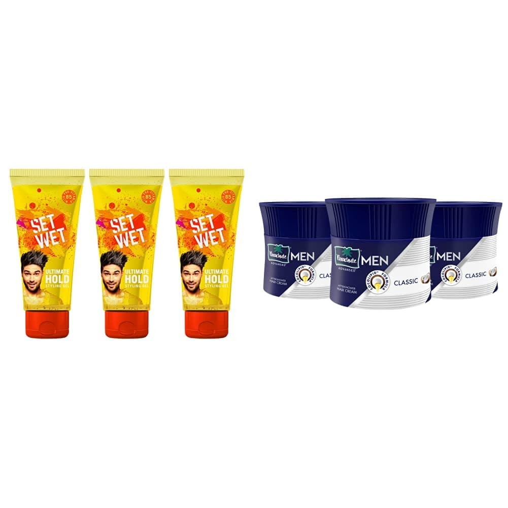Set Wet Hair Gel Ultimate Hold 100 ml (Pack of 3) And Parachute Advansed Men Hair Cream, Classic, 100 gm (Pack of 3)