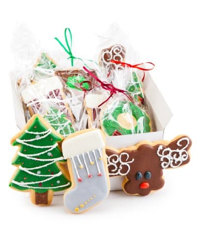 10 Piece Custom Cookies Christmas Cookie Hand Decorated Gift Box (Non Dairy) (Christmas Tree, Reindeer, Stocking, Christmas Wreath)