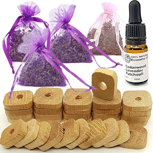 Moth Repellent for Wardrobes Anti Moths Cedarwood Rings Lavender & Patchouli Bags Premium Oil 100% Natural (Medium L)