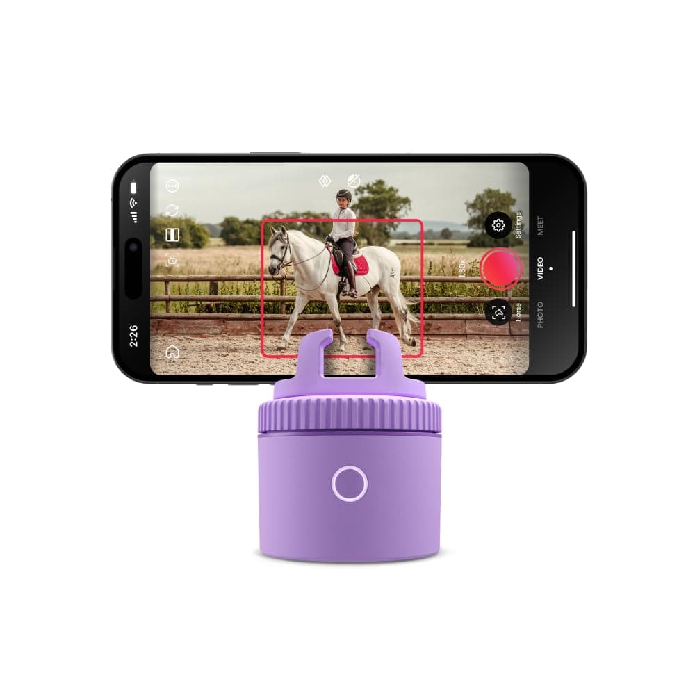 Pivo Equestrian Lite Auto Horse, Face and Body Tracking, Ai-Powered 360° Rotation Smartphone Holder, Equine Coaching, Auto Zoom Handsfree Photo & Video Recording - Purple