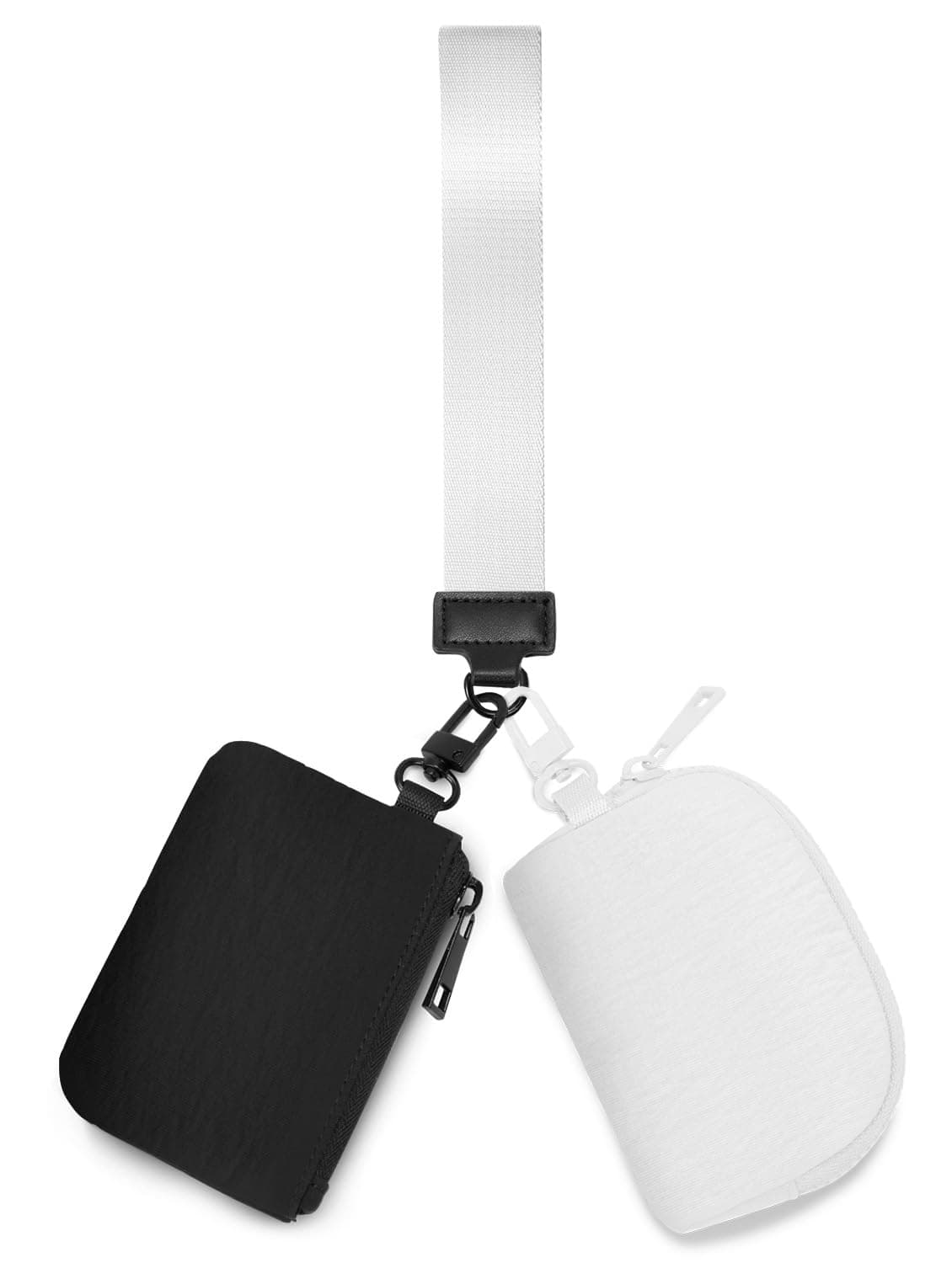 Mini Zip Around Keychain Wristlet Wallets Small Portable Dual Pounch Wristlet Detachable Coin Purse Pocket Gifts for Women Travel Sports Outdoors (Black+ White)