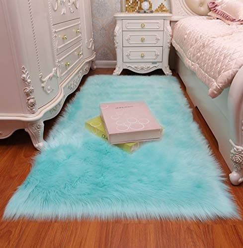 Faux Fur Sheepskin Rug,Machine Washable, Makes a Soft, Stylish Home Décor Accent for a Kid's Room, Bedroom, Nursery, Living Room or Bath,Light Blue,2.5'X5'