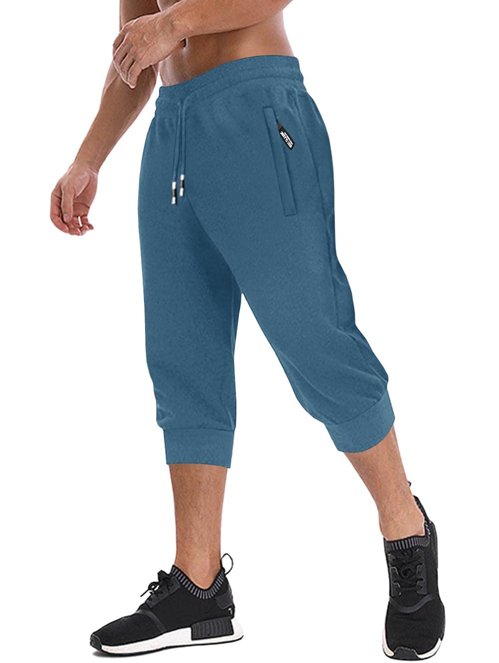 MAGNIVIT Men's 3/4 Jogger Capri Pants Workout Gym Below Knee Shorts Zipper Pockets Jogger Sweatpant Capris for Men