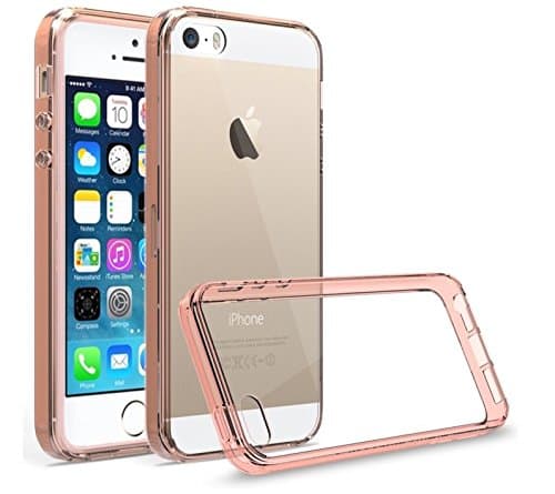 USBelieve Crystal Clear Premium Hybrid Protective Case, TPU Soft Bumper and Hard Back Cover for iPhone SE, 5, 5S (Rose Gold)