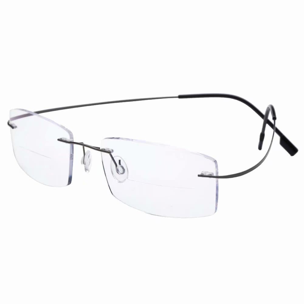 HUIHUIKK Lightweight Rimless Frame +1.50 Bifocal Reading Glasses Gray Readers Spectacles w Case New!