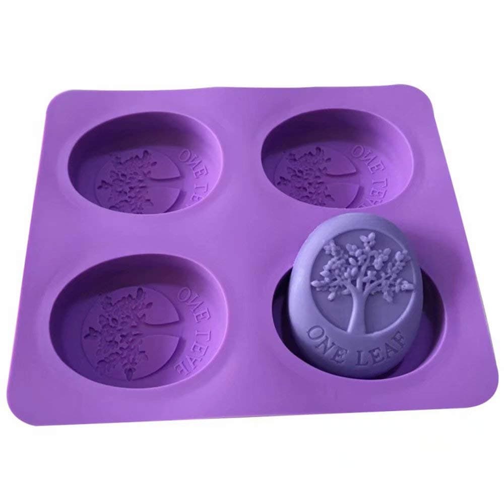 ASVUO 4 Holes Tree Pattern Handmade Soap Molds Silicone Mold, Soap Mold for Pudding, Muffin, Loaf, Brownie, Cornbread, and Cheesecake