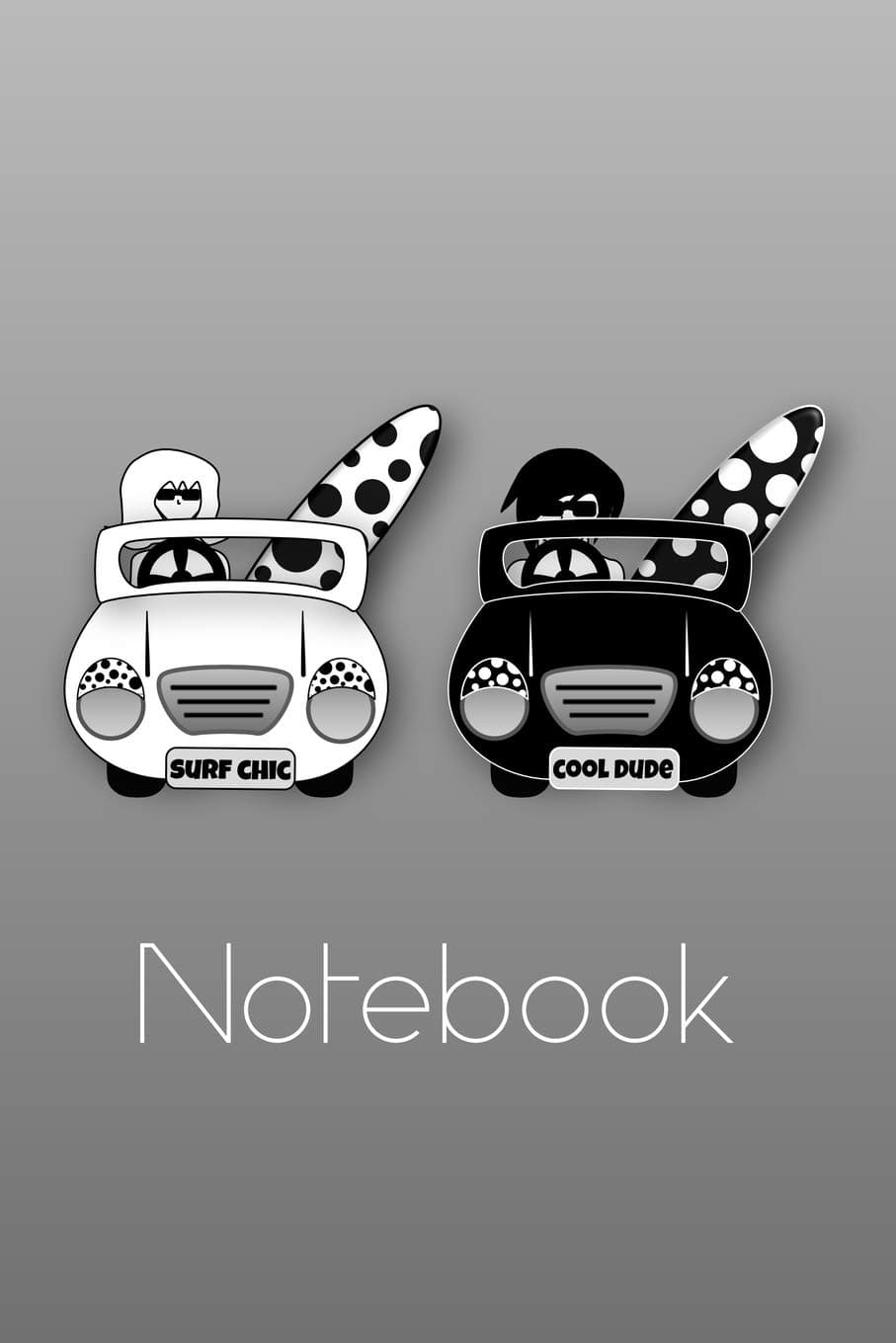 Cool Surfer Couple in Surf Bugs Notebook: Retro surfies in vintage style sports cars ready for an epic surfing session! Subject and Date Boxes head up ... to easily organise and refer to your notes.
