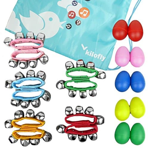 kilofly Musical Instruments Rhythm Toys Value Pack 10 Maracas & 10 Wrist Bells
