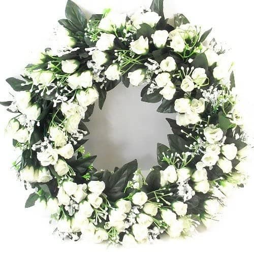 42cm Artificial Cream / Ivory Rose Wreath for in or outdoors - Home Grave Wedding