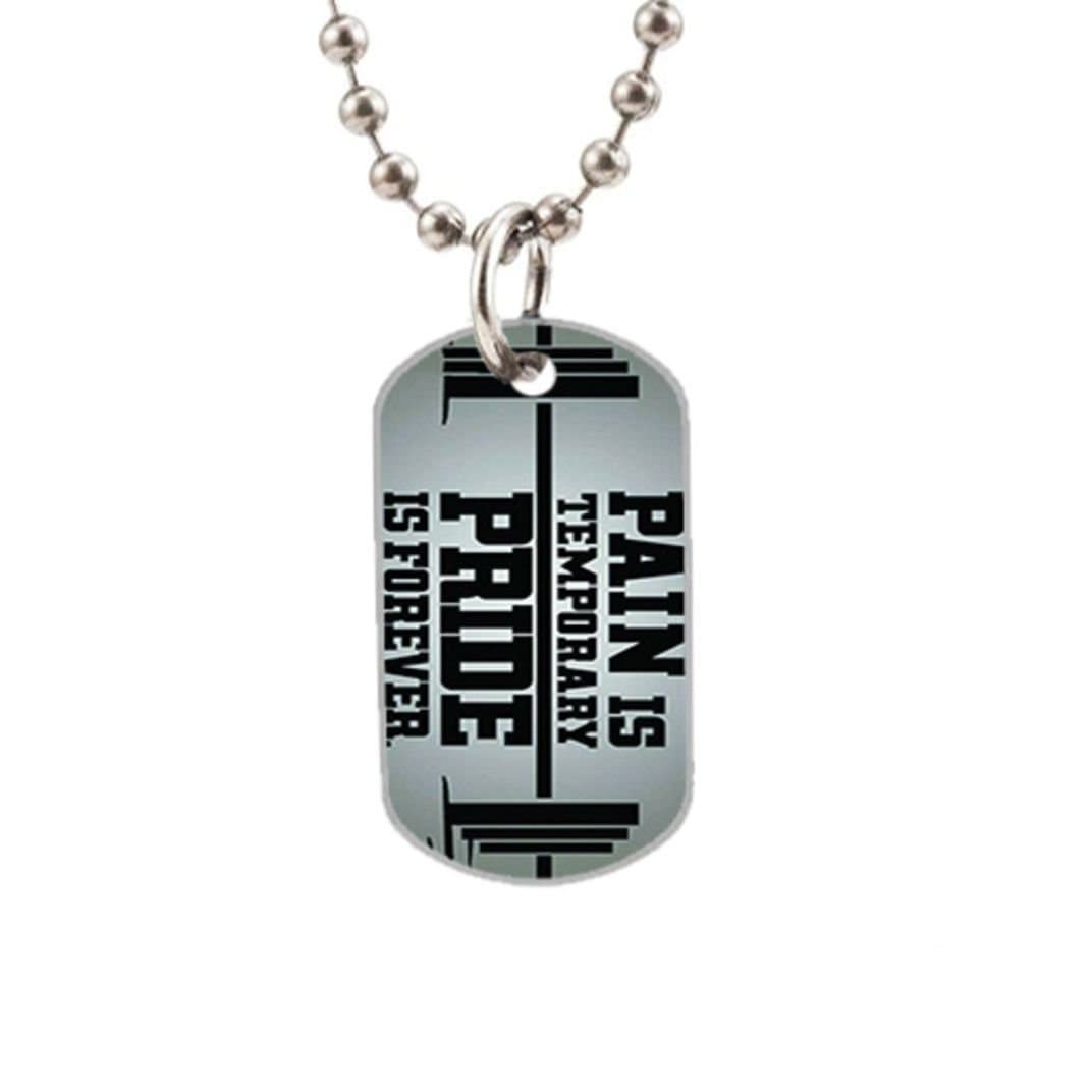 Pain is temporary Gym quotes design custom Big Size Oval Dog Tag，Silver animal tags，useful as key chain, luggage tag.