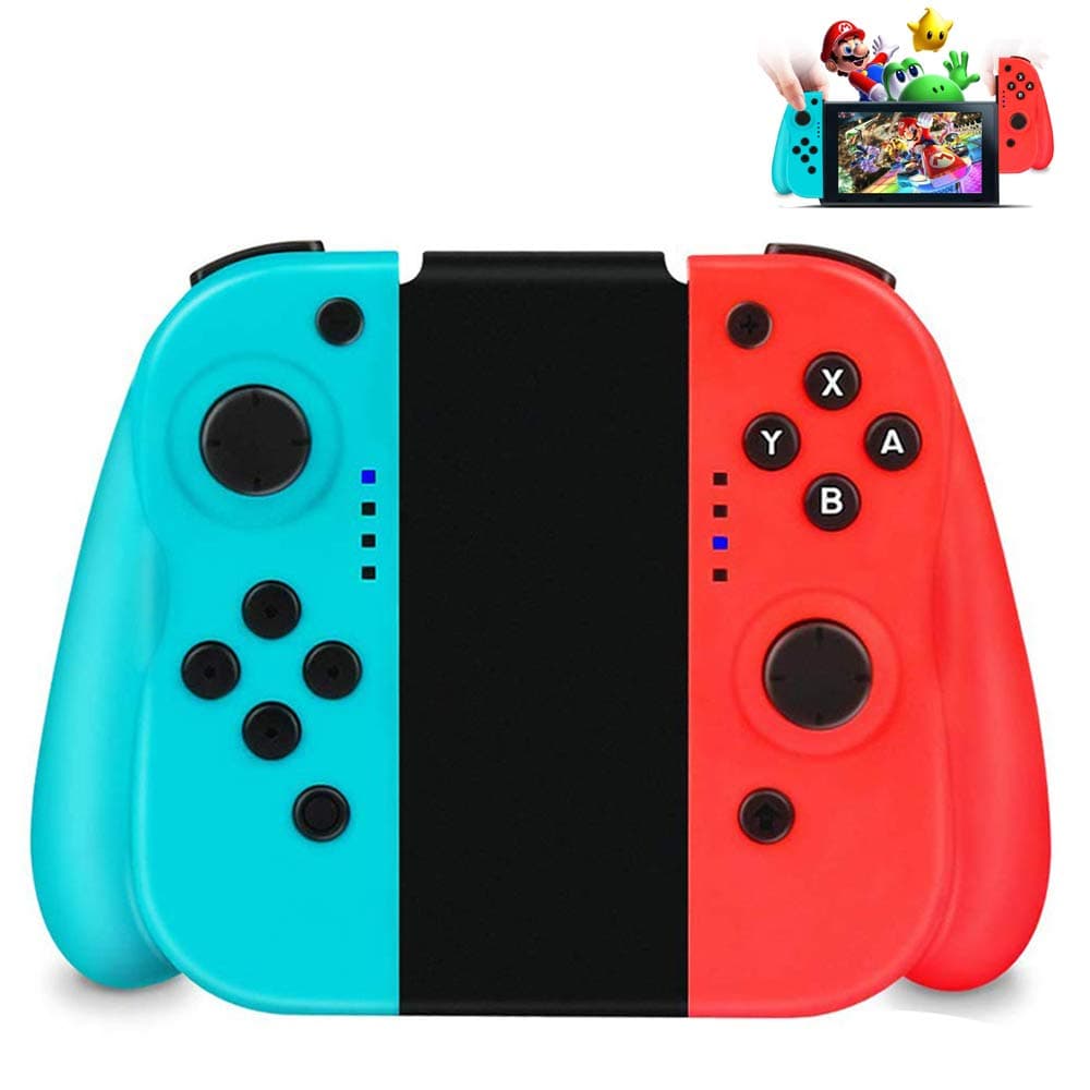 Powcan Wireless Controller for Nintendo Switch Left and Right Mini Switch Controller Bluetooth Gamepad Joypad Joystick Compatible with Switch - Red(R) & Blue(L), Support Wired Connection (Blue/Red)