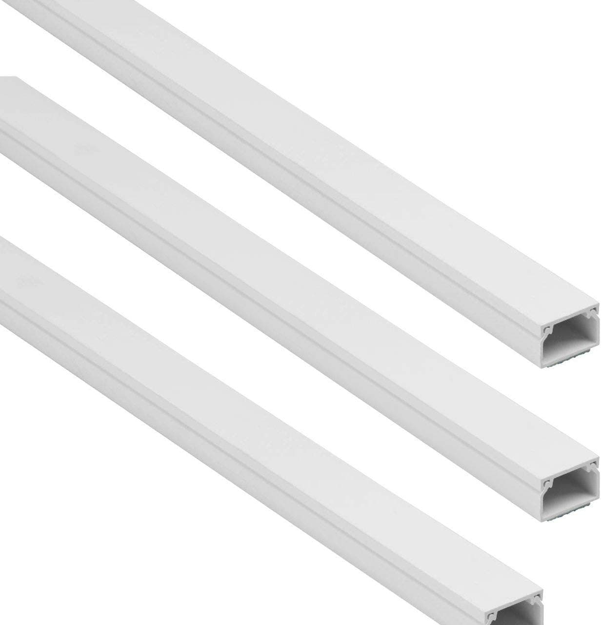 90cm Square Cable Box Self Adhesive PVC Trunking White Wall Cord Cover Cable Concealer On-Wall Wire Cover Paintable Cable Management Raceway to Hide Wires - Pack of 3 (3pcs - 10x10x900mm)