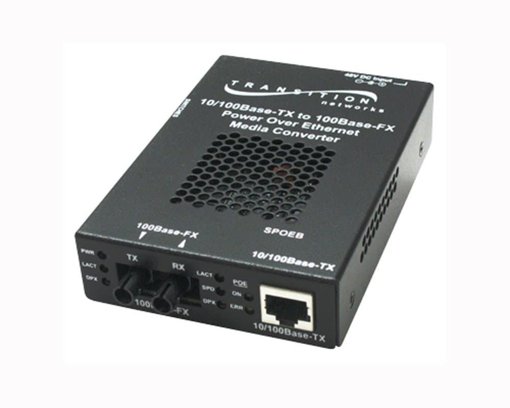 TRANSITION NETWORKS SPOEB1011-100 Stand Alone 10/100 Bridging PoE Media Converter