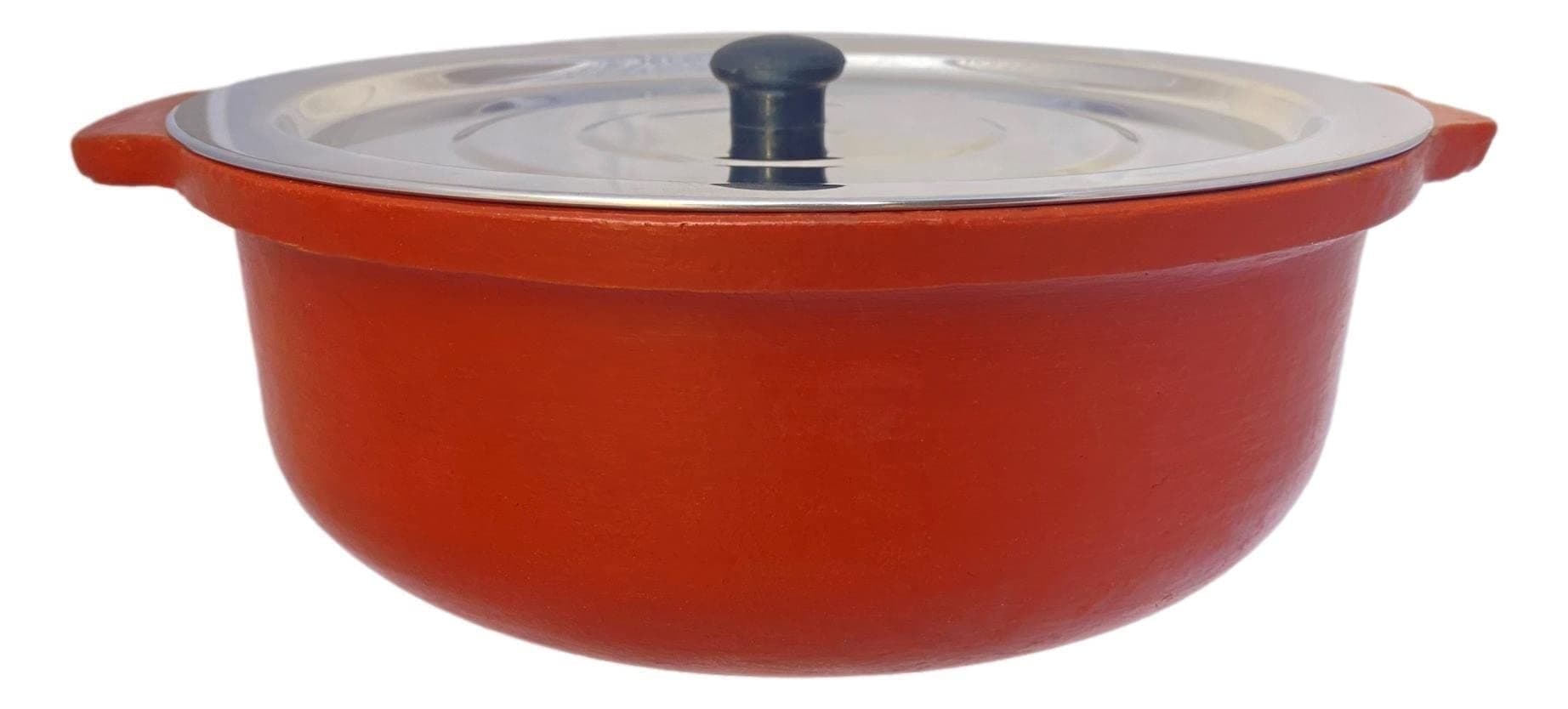 Taj Handmade Clay Sauce Pot with Stainless Steel Lid/Clay Chatti Pot/Natural Cookware/Traditional Flat Bottom Cooking Pot/Made by Indian Artisans /26cm Red, 2 Liter