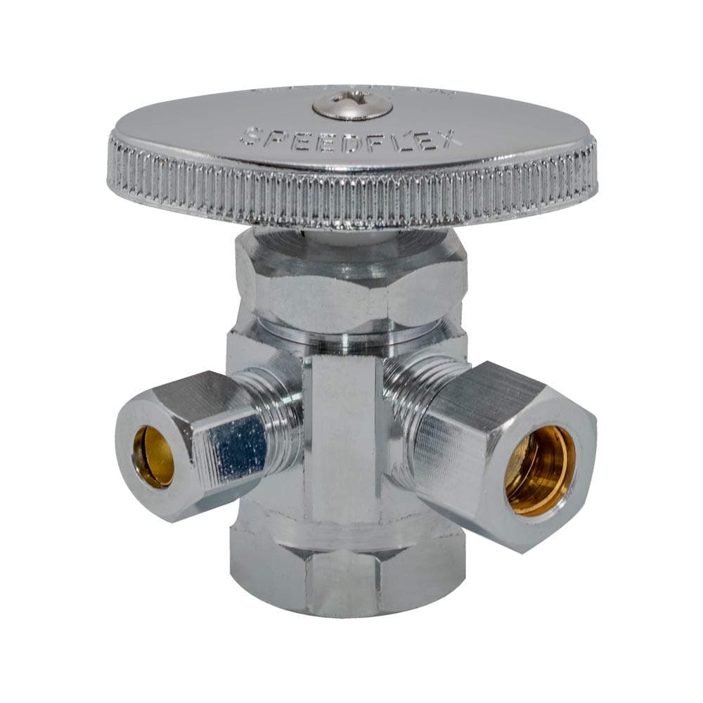 Eastman 04320LF Multi-Turn Dual Outlet 3-Way Shut-Iff Valve, 1/2 inch FIP x 3/8 inch Comp x 1/4 inch Comp, Chrome