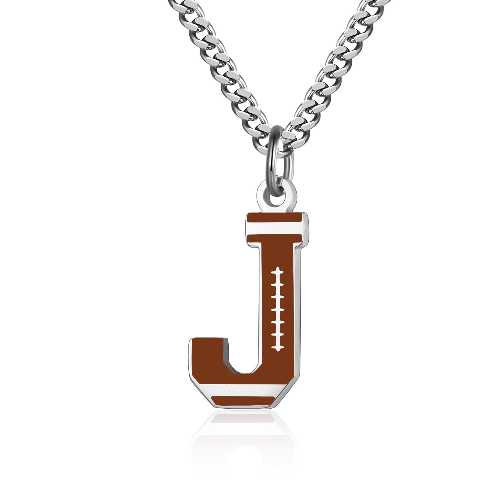 AIAINAGI Football Initial A-Z Letter Necklace for Men Football Charm Pendant Stainless Steel Silver Chain 22inch Personalized Football Gift for Men