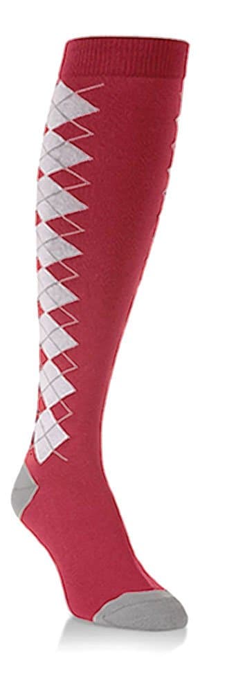 Unisex College Red and White Argyle Over the Calf Knee High Socks
