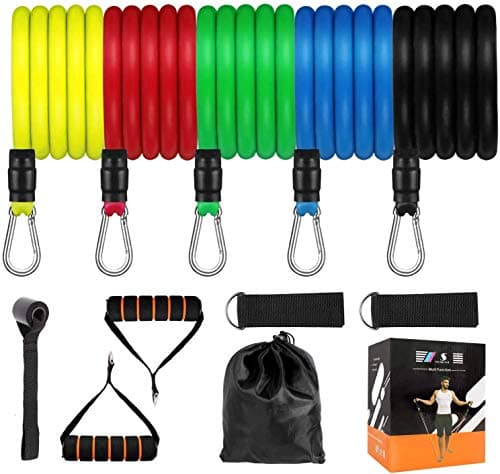 GURIDO Resistance Bands Set - 5-Piece Exercise Bands - Portable Home Gym Accessories - Stackable Up to 150 lbs. - Perfect Muscle Builder for Arms, Back, Leg, Chest, Belly, Glutes