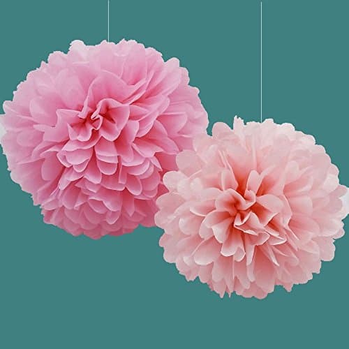 Tissue Paper Flowers By Festival Hands-5pcs,Pink,2 Sizes,Pom Poms Decor,Parties Decorations ,Tissue Paper Pom Poms,Baby Shower Party Supplies,Tissue Paper Pom Poms Pink,Paper Tissue Pom Poms
