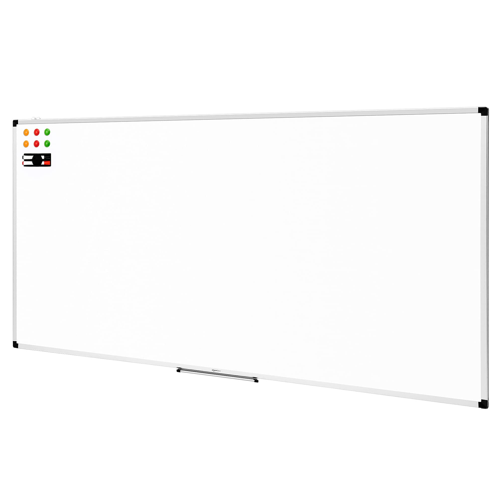 Amazon Basics Whiteboard Drywipe Magnetic with Pen Tray and Aluminium Trim, 240 cm x 120 cm (WxH)