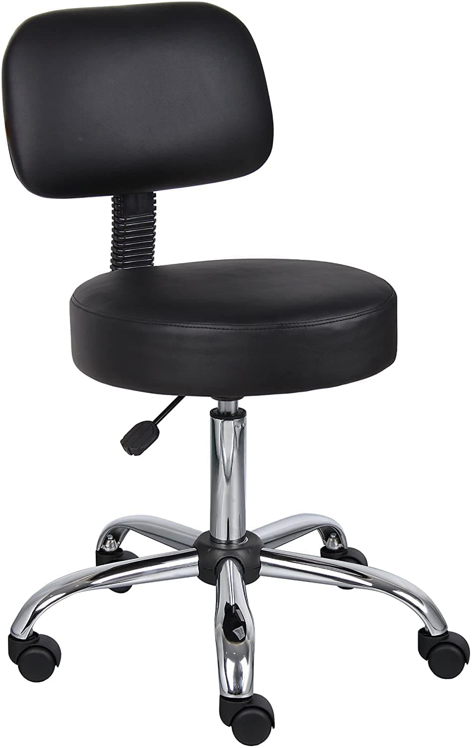 Crystal CreekRio Revolving Adjustable Stool with Wheels (with Back Cushion, Black, Faux Leather)