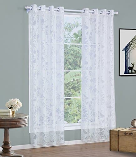 Hong 140cm 240cm Voile Sheer Curtains with Pure White Flower Pattern Pair of 2 Panels Scarf Tulle for Door Window Decor