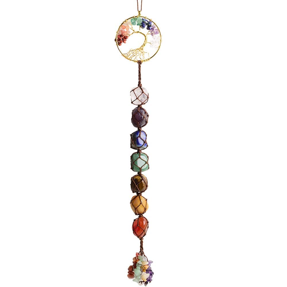 7 Chakras Stones Healing Crystals Tree of Life Wall Hanger Tumbled Gemstones Meditation Hanging Ornament Christmas Tree Memorial Hanging Pendant