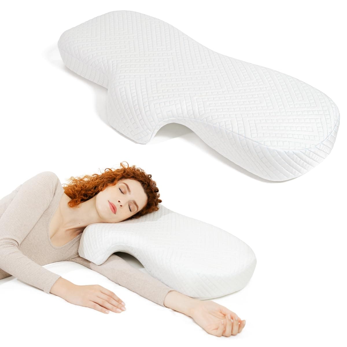 DreamArch: Doctor-Developed Cuddle Pillow with Arm Hole for Individual, Couple, or Parent-Child Side Sleepers | Pressure Relief Support for Neck, Shoulder, and Side Sleeping Comfort