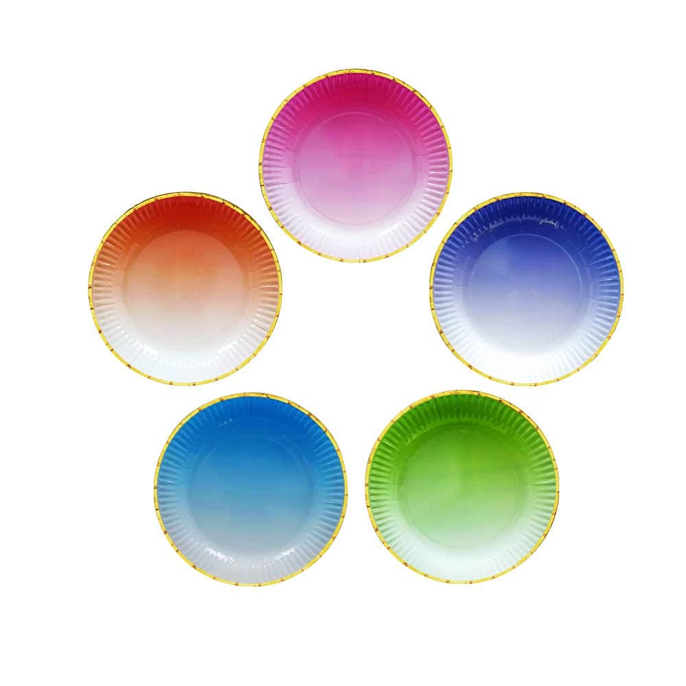Ottin Ombre Rainbow Party Paper Plates 9'' 60 counts 5 Mixed Colors Assorted Disposable Plates for Birthday Wedding Bridal Shower Baby/Bridal Shower Engagement Retirement