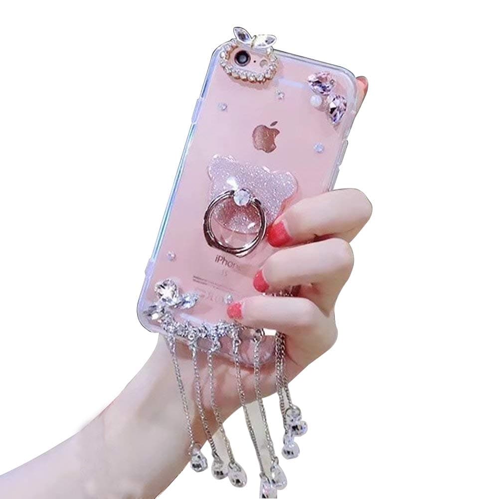 Ring Holder Case for Samsung Galaxy Note 9, Bling Glitter Crystal Diamond Luxury Sparkle Rhinestone Transparent Bumper Protective Cover for Woman Girls with 360 Degree Ring Grip Kickstand
